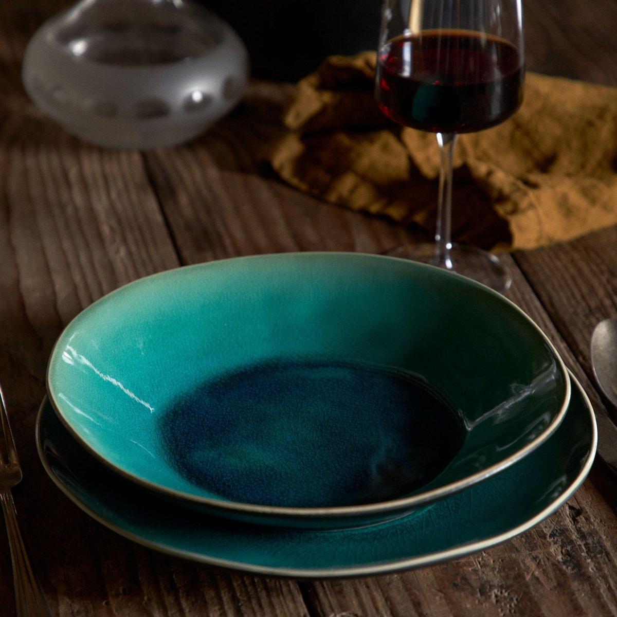 Assiette creuse/à pâtes en grès, RIVIERA noir - azure, COSTA NOVA