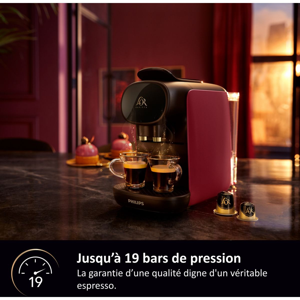 Cafetière à dosette LM9012/50 L'Or Barista Sublime Rouge, 19 bars rouge, PHILIPS