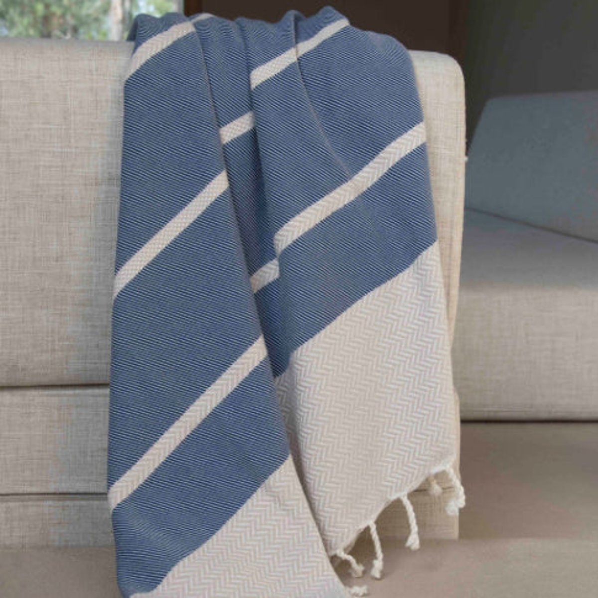 Plaid coton LIV bleu marine, FEBRONIE
