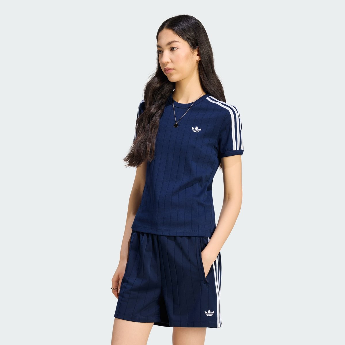 T-Shirt Slim Manches Courtes Fines Rayures T-Shirt Slim Manches Courtes Fines Rayures night indigo / white / grey two, adidas Originals