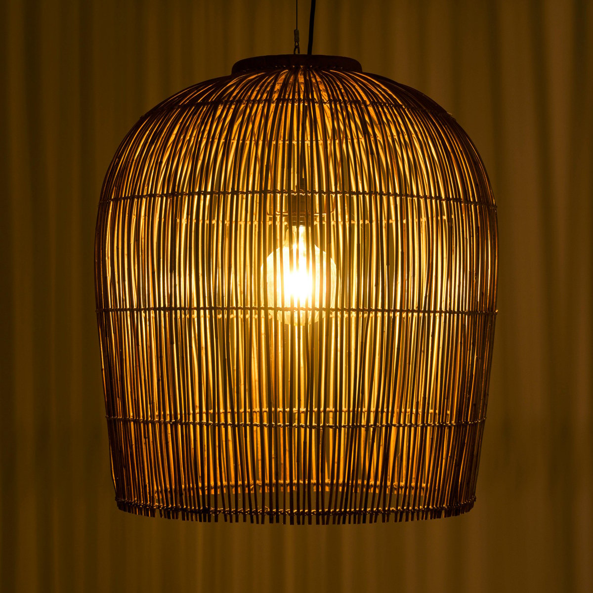 Suspension 59x59cm en rotin couleur naturelle et bois de teck recyclé SWING bois naturel, PIER IMPORT