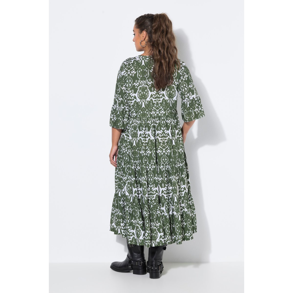 Robe maxi coupe trapèze à volants olive clair, STUDIO UNTOLD