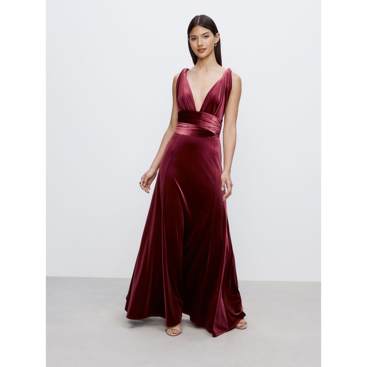Robe longue en velours multiposition prune, NEXT