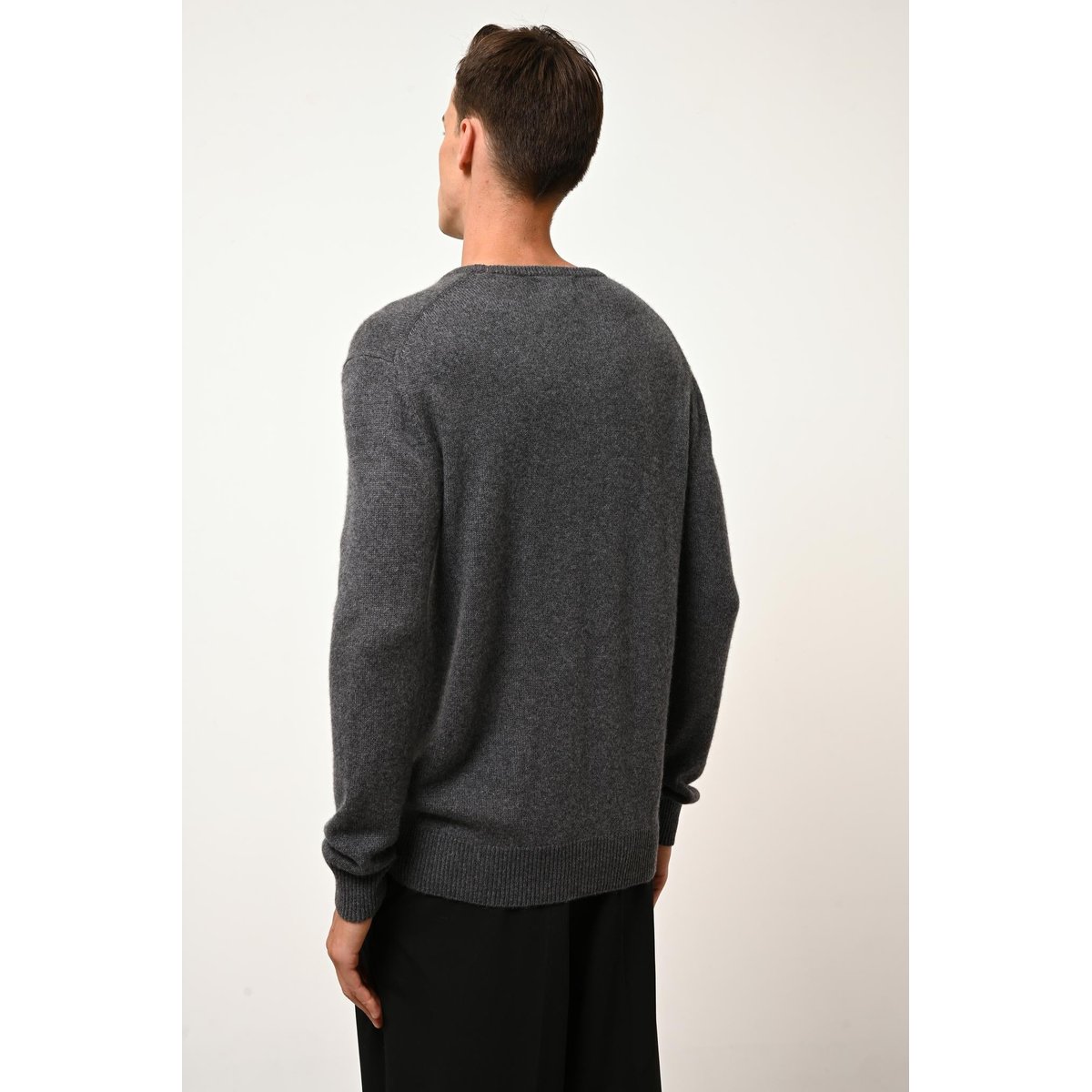Pull Col Rond 4 Fils Anthracite Chiné Gabin gris anthracite chiné, JUST CASHMERE