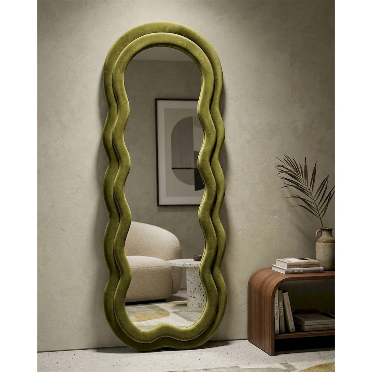 Miroir mural ondulé cadre tissu doux GLAM crème, RECOLLECTION