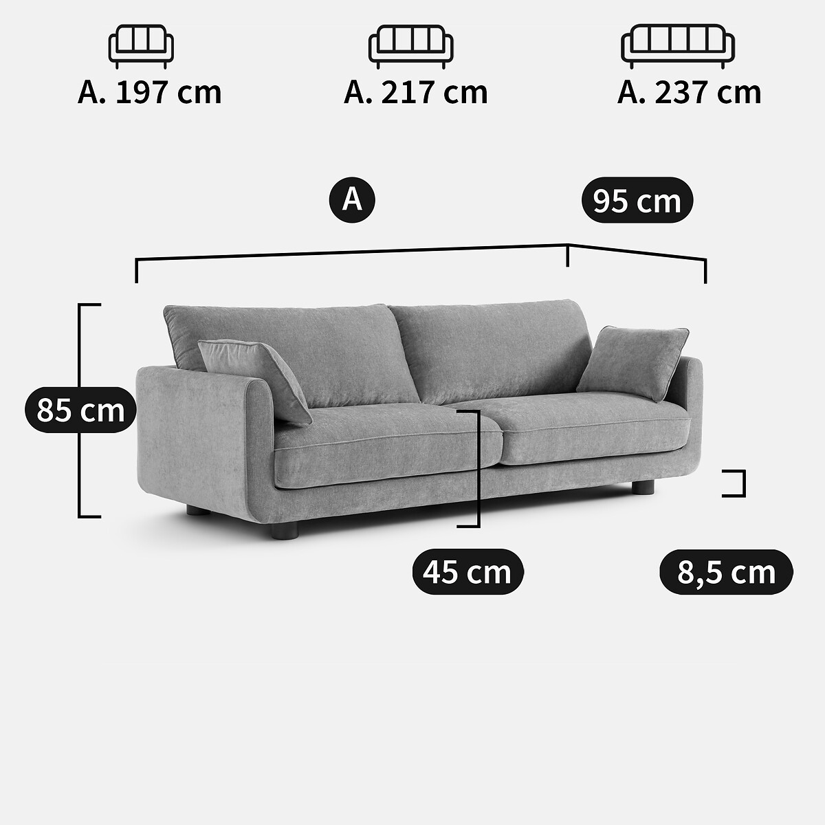 Canapé droit 2, 3, 4 ou 5 places, en polyester chiné, EMILIO bronze, LA REDOUTE INTERIEURS