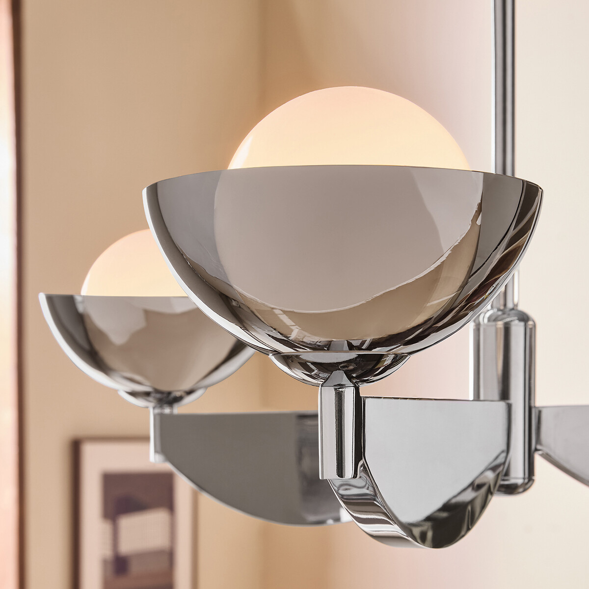 MADE.COM Layla 3-Light Opal Globe Pendant Light chrome, MADE