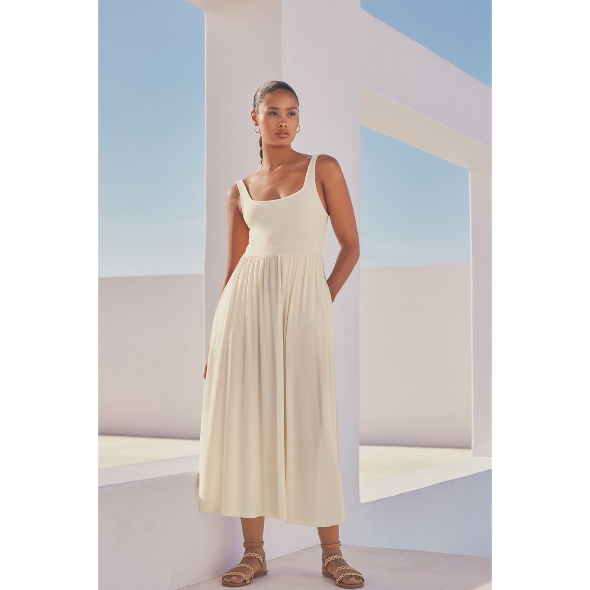 Robe d'été cintrée en jersey crème, NEXT