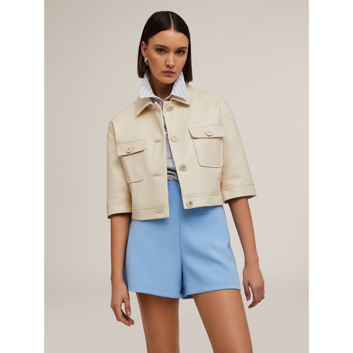 Veste cropped avec col en tissu enduit blanc, MOTIVI