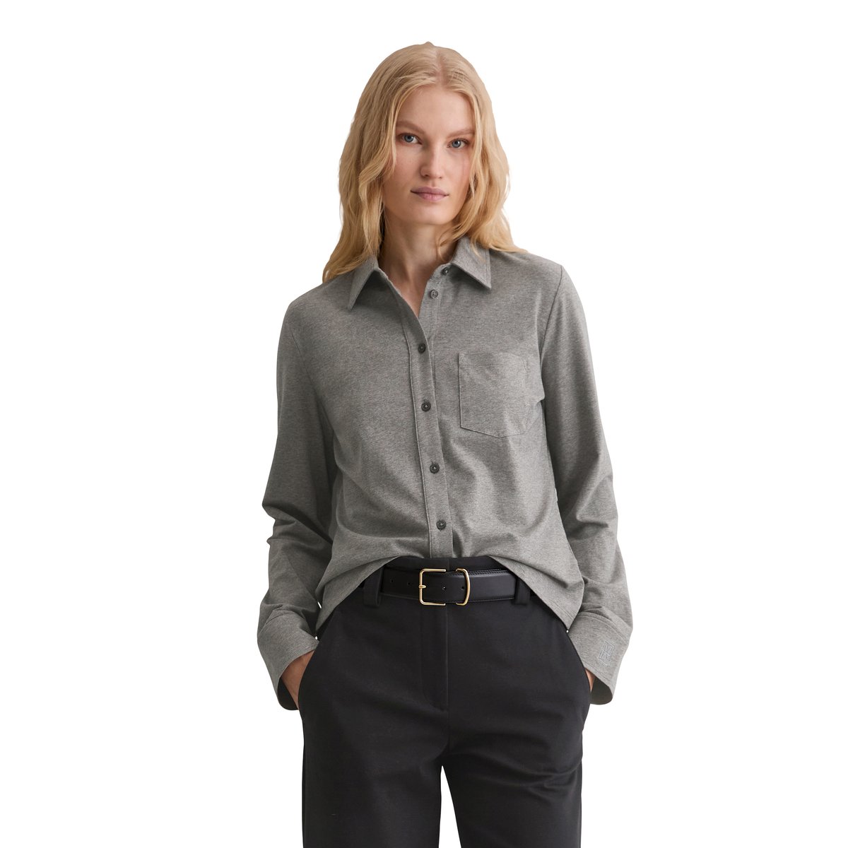 Blouse en jersey regular en coton organique stretch gris, MARC O'POLO