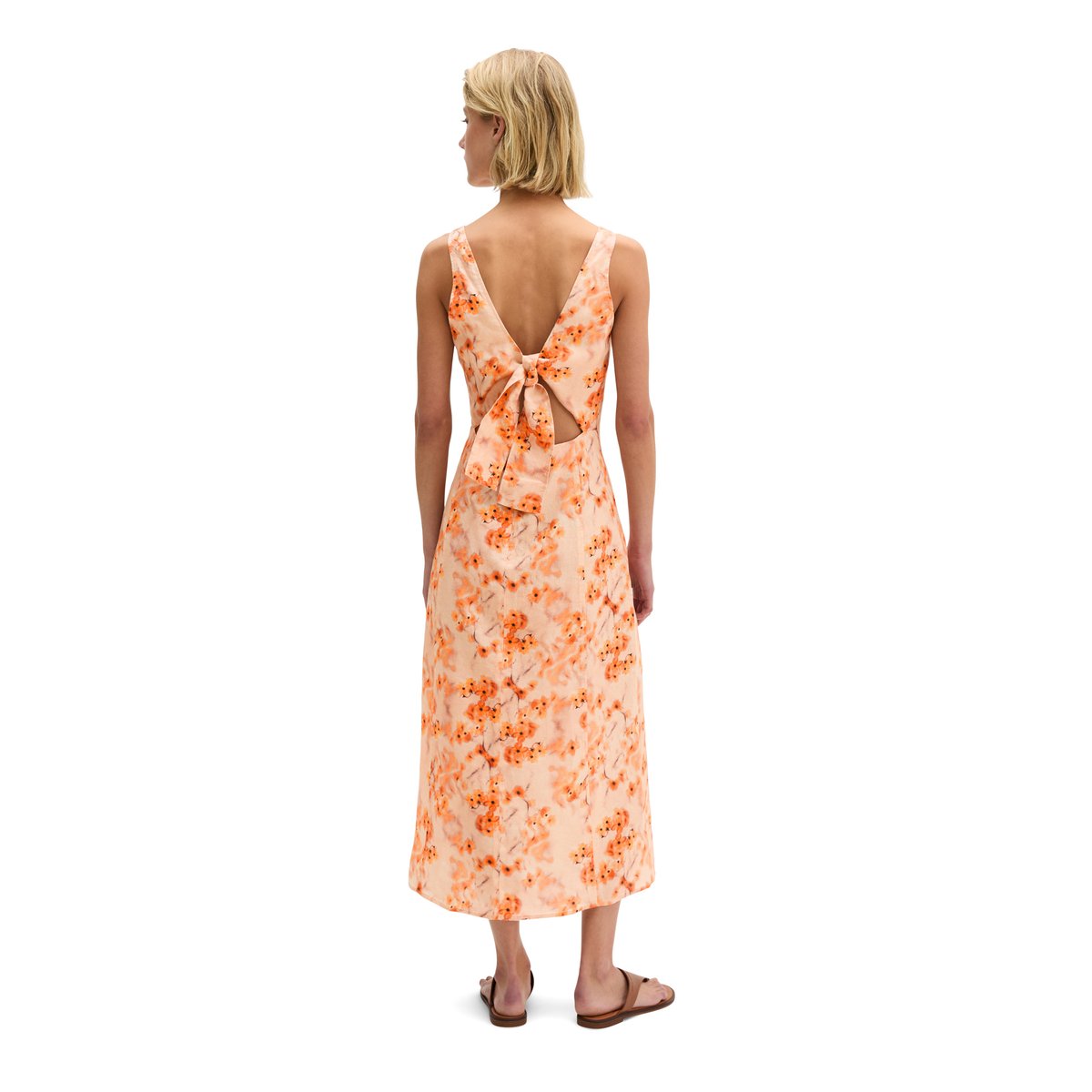 Robe en lin découpée shaped avec détail de nœud à l'arrière orange, MARC O'POLO