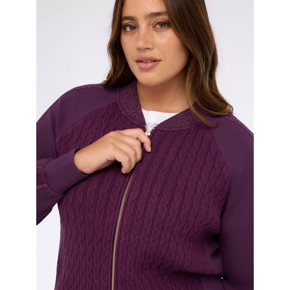 Sweat-shirt zippé en double tissu violet, FIORELLA RUBINO