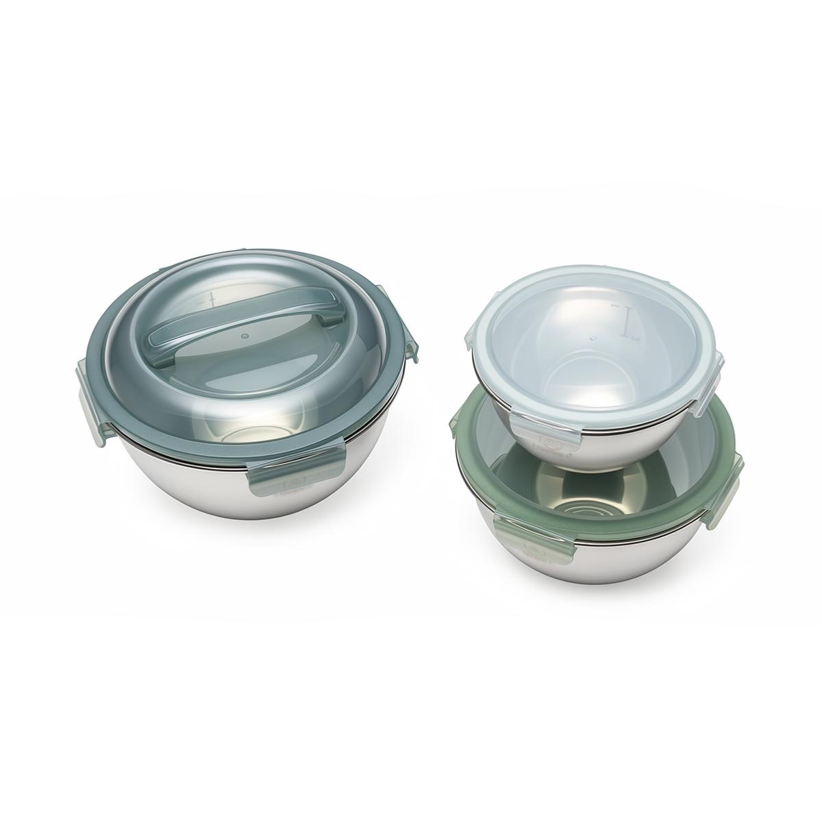 Set de 3 bols inox avec couvercles hermétiques - "Pique-nique" couleur unique, LAGUIOLE CUISSON