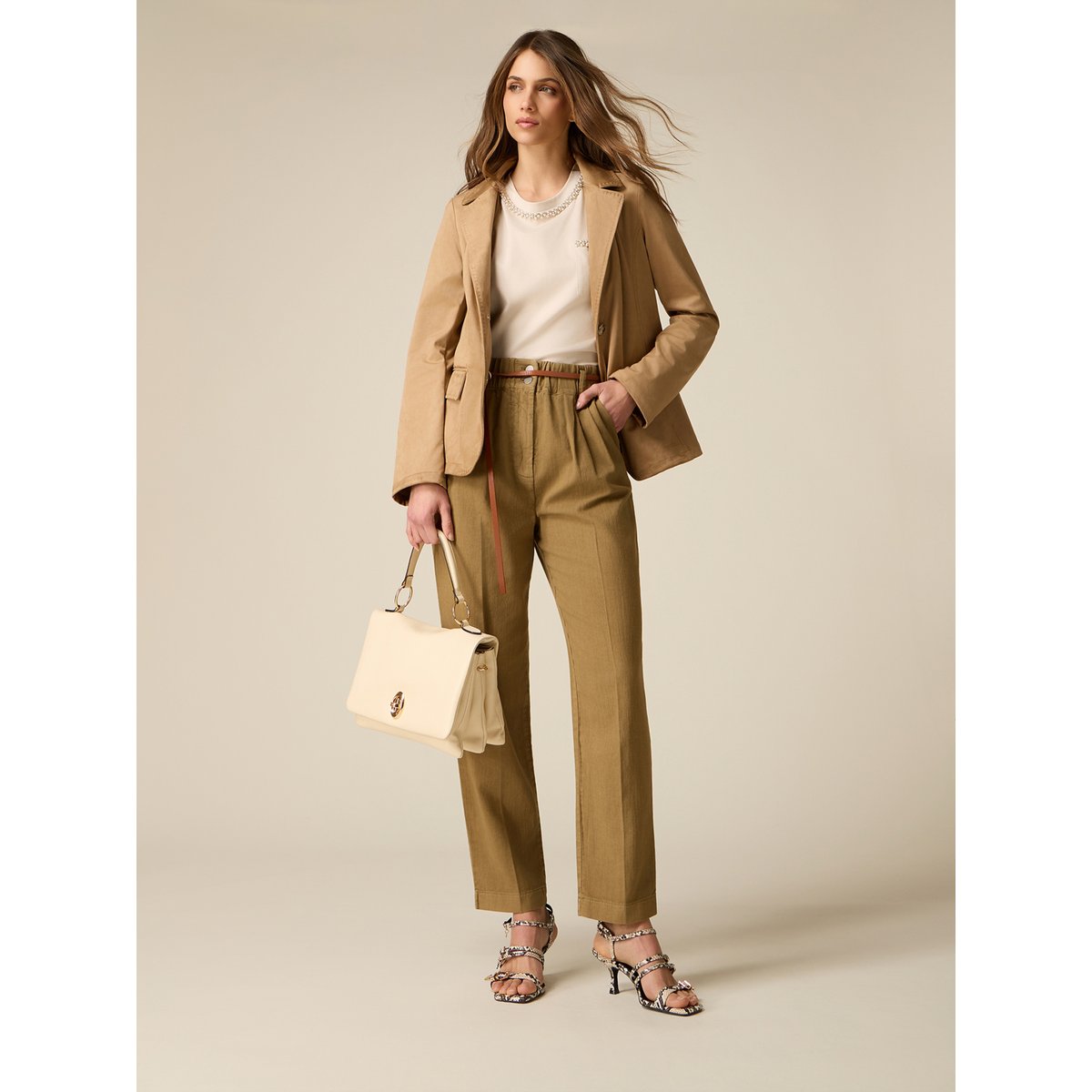 Pantalon baggy paperbag marron, OLTRE