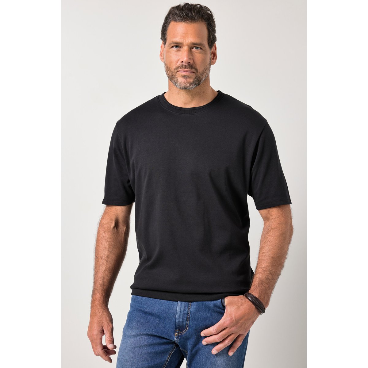 T-shirt en jersey rayé texturé noir, JP1880