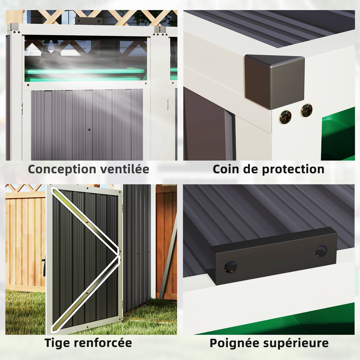 Abri pour poubelles Acier galvanisé Gris gris, OUTSUNNY