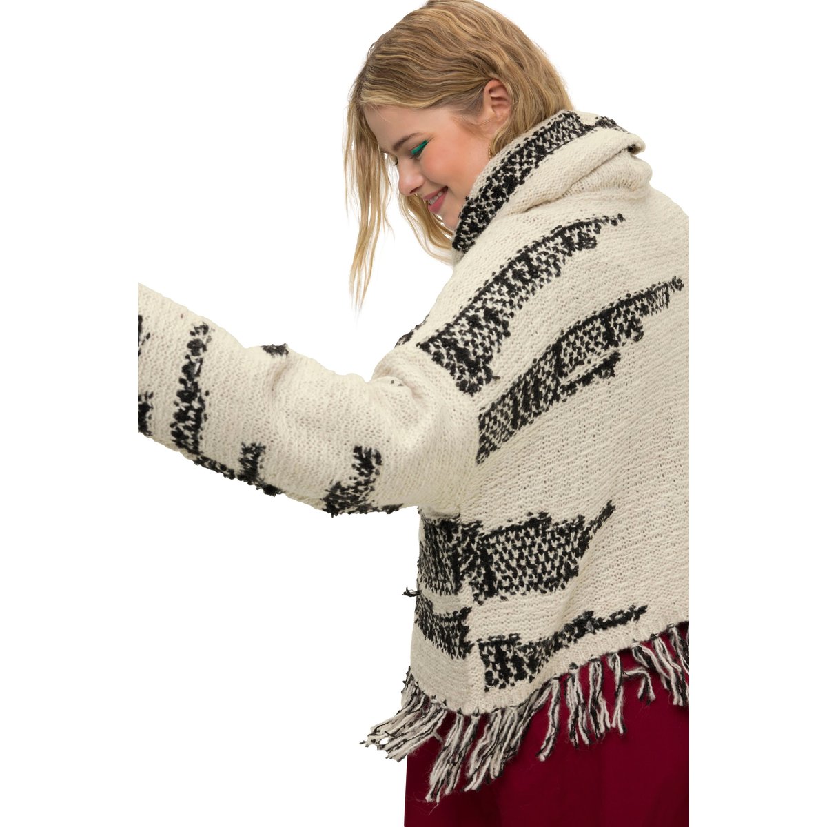 Pull à col roulé, oversized, maille Jacquard blanc cassé, STUDIO UNTOLD