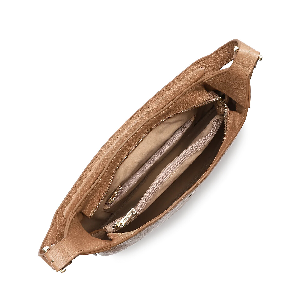 Sac besace zippé en cuir, DUNE GAIA camel, LANCASTER