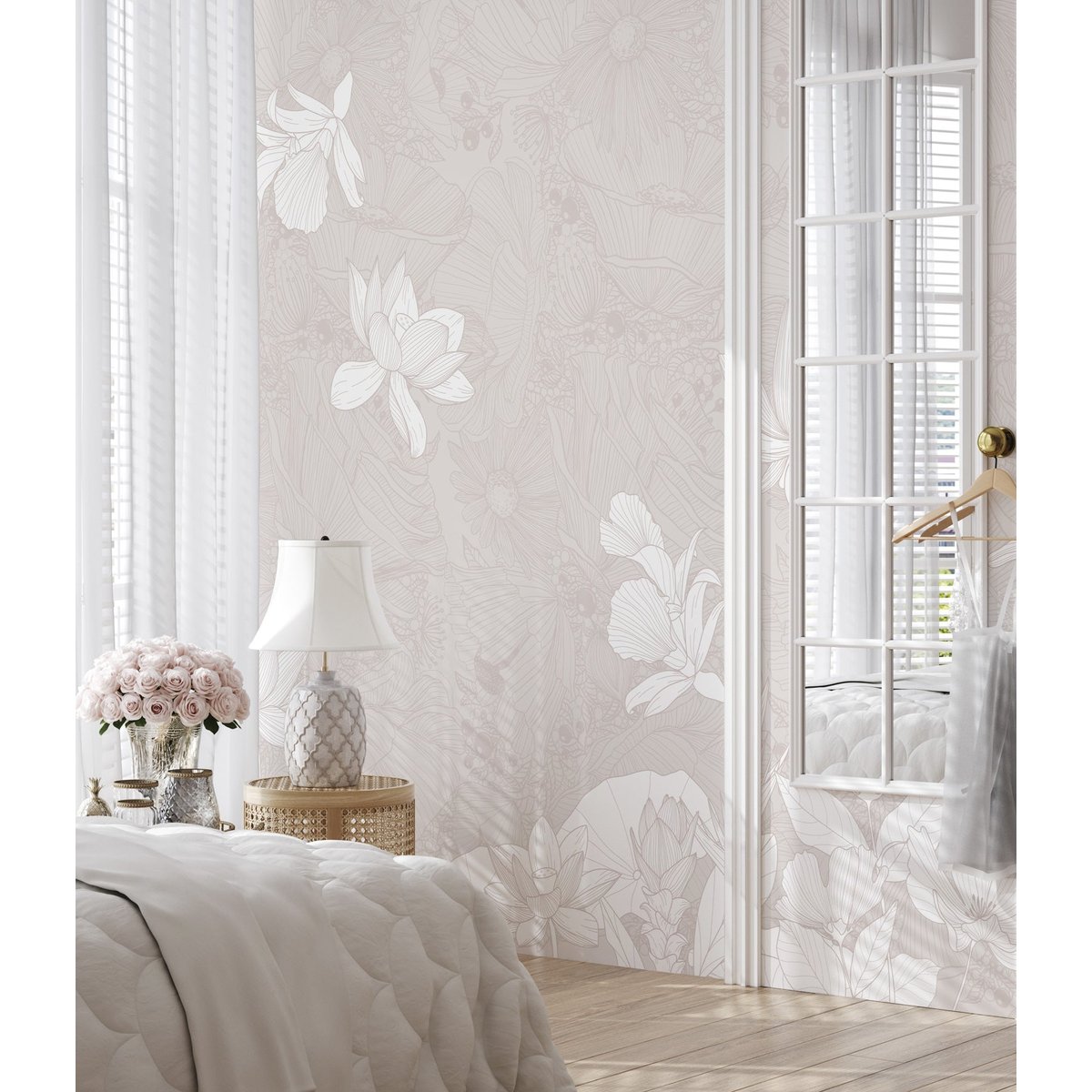 Papier peint panoramique Murmure floral - Lé Papiers de Ninon blanc, LE PAPIERS DE NINON