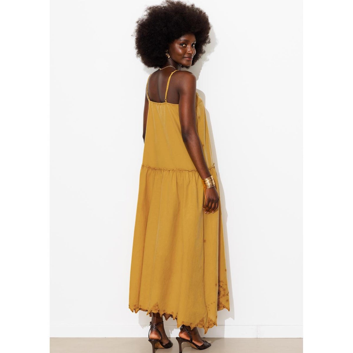 Robe à bretelles perlée ocre, PROMOD