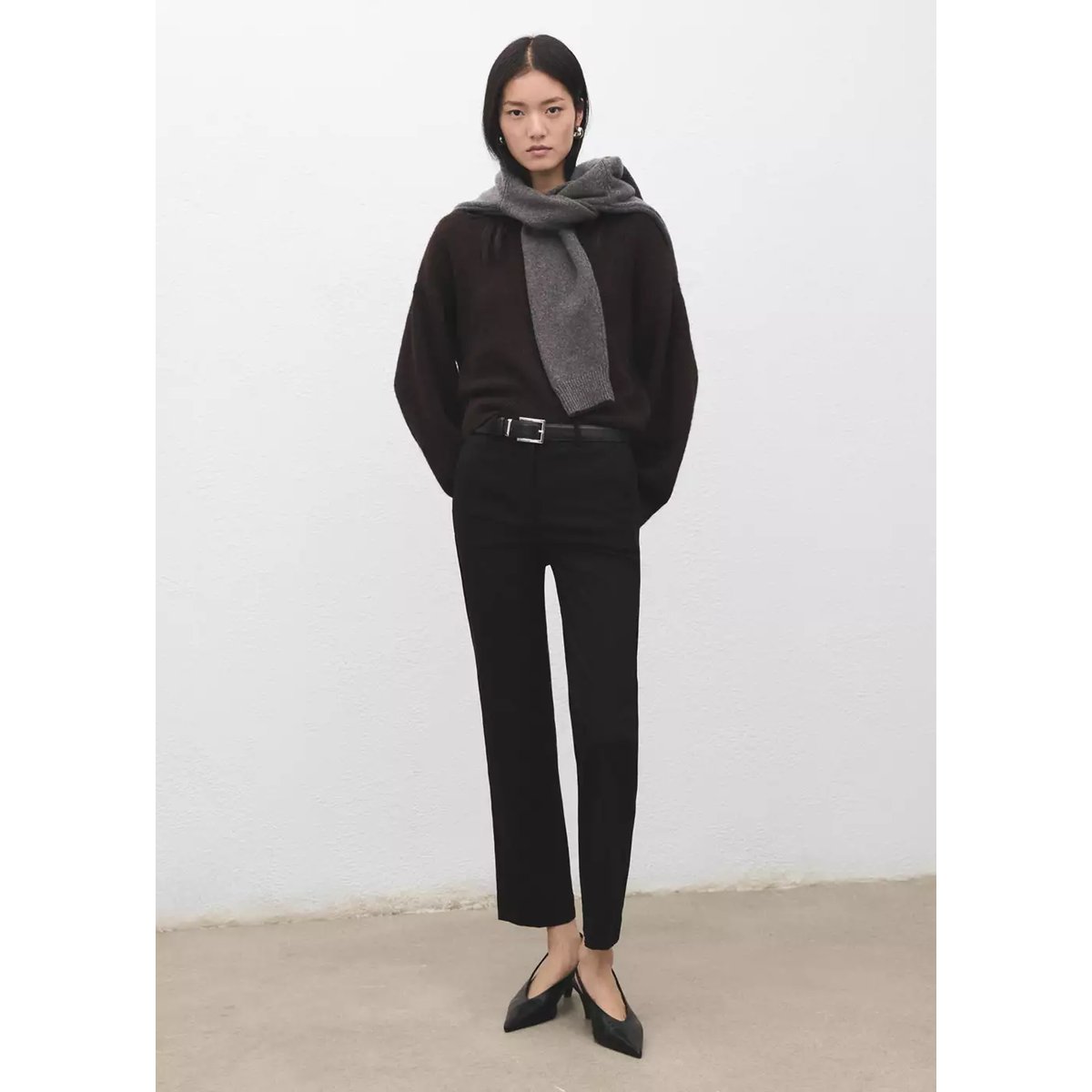 Pantalon droit 7/8 noir, MANGO
