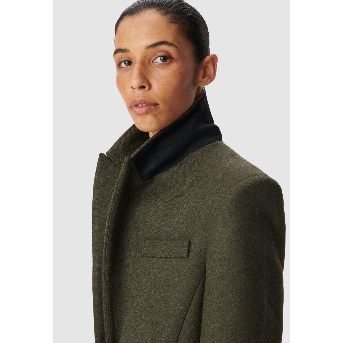 Manteau long droit lainage vert kaki, IKKS