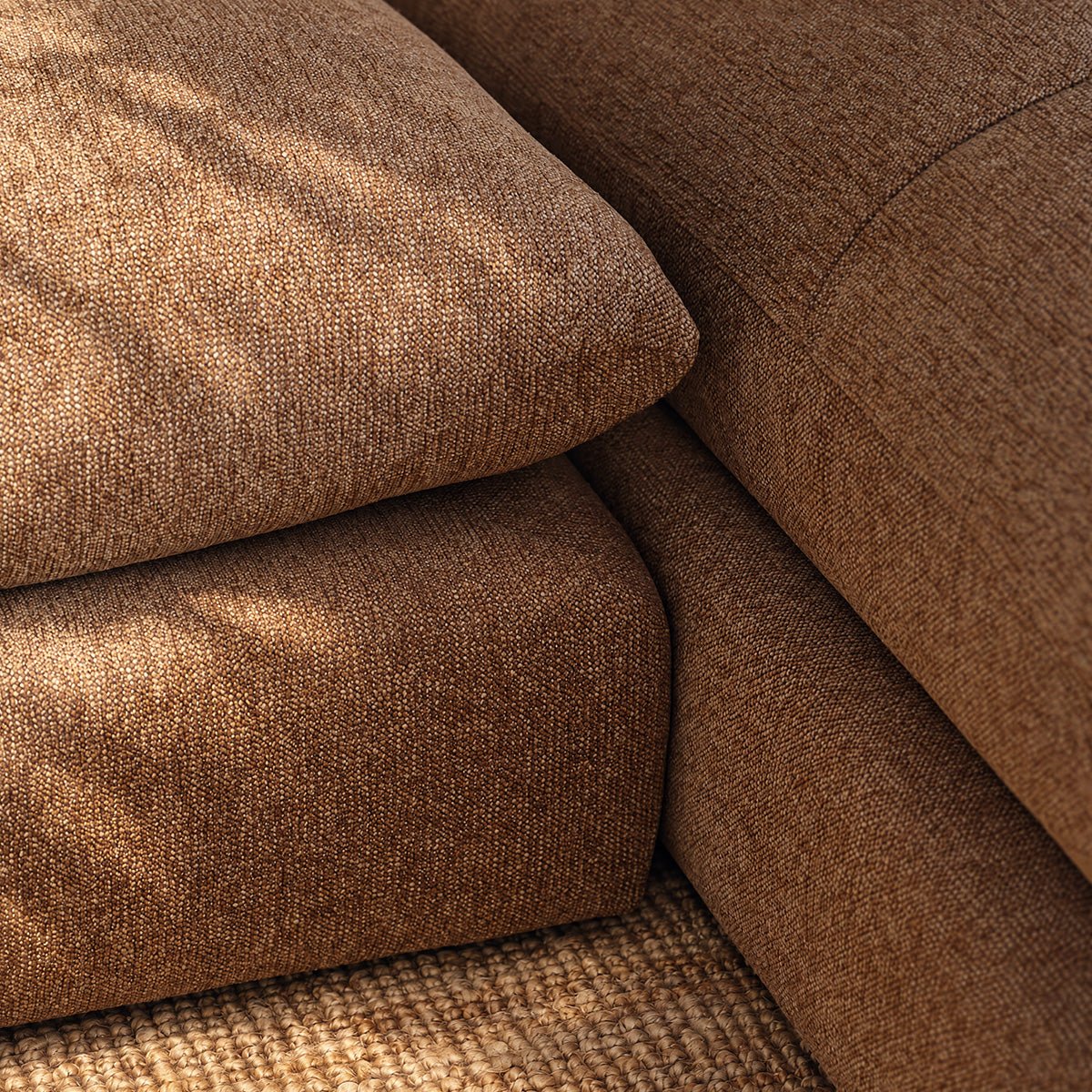 Canapé modulable angle droit 3 places en tissu texturé LEOPOLD marron clair chiné, BERAH GETAH