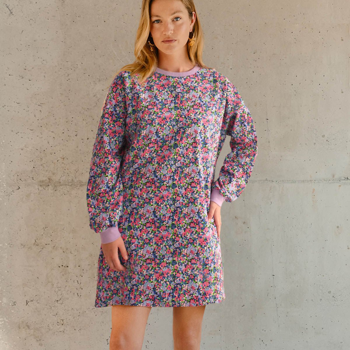 Robe Sweat Coton Bio IMPRIMÉ Confettis confettis violet, WE ARE JOLIES