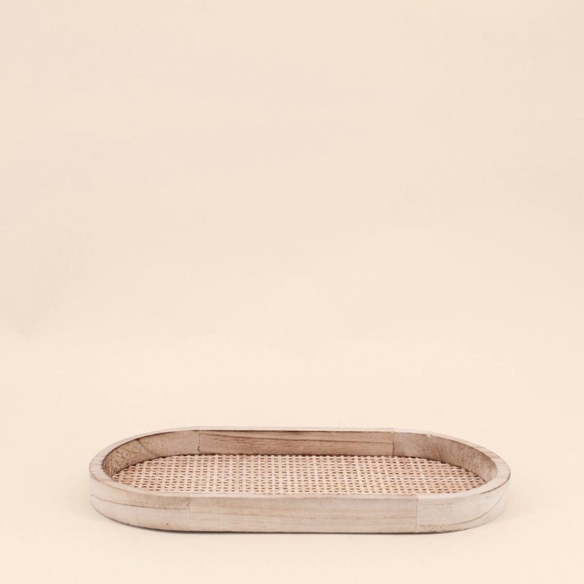 Lot de 2 plateaux ovales en bois et rotin naturel, ORNAMI
