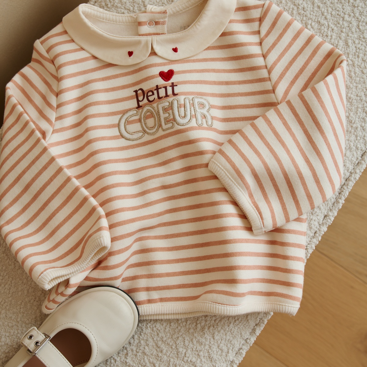 Sweat-shirt bébé en molleton Aimée ecru, PETIT BEGUIN