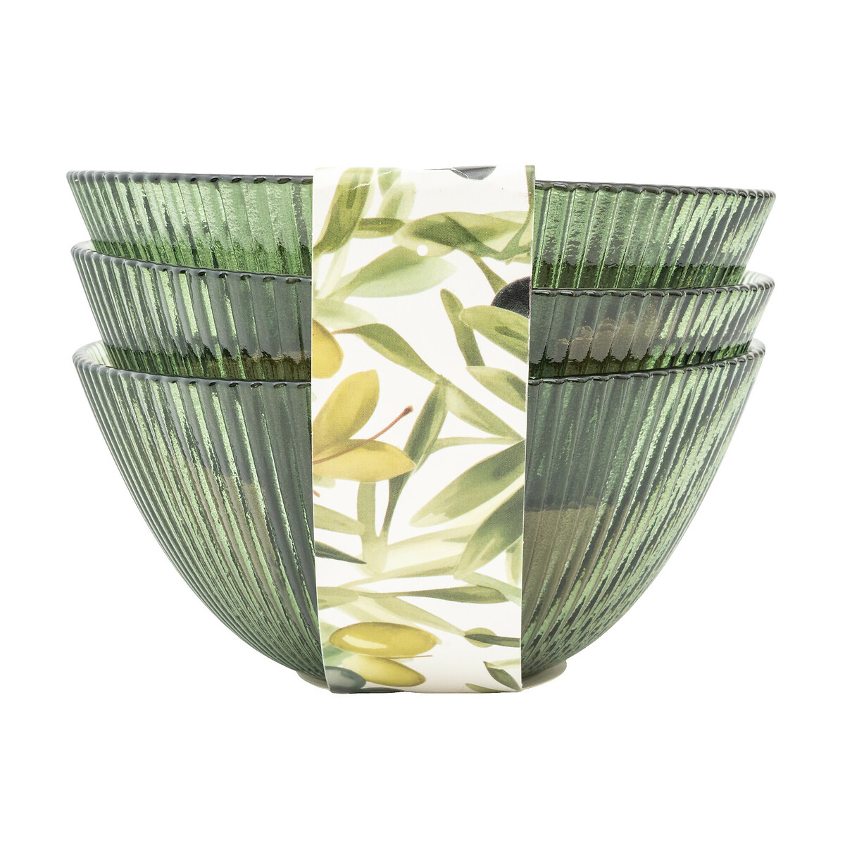 Set of 3 Ridged Glass Bowls green, SO'HOME