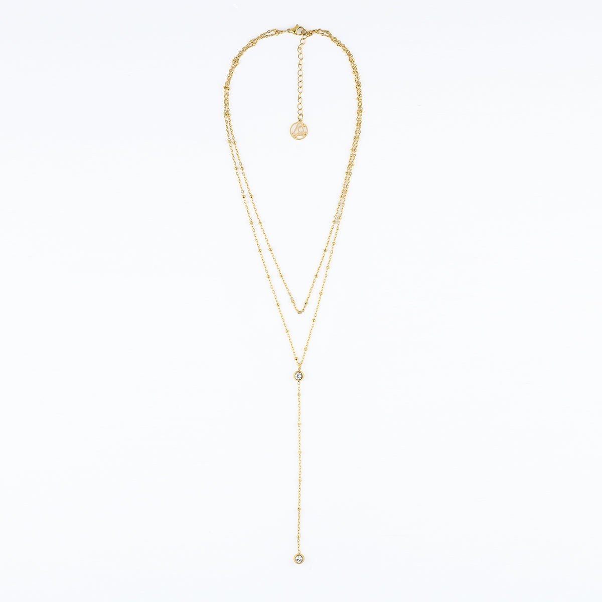 Collier chaîne Y avec strass - acier inoxydable doré, BALABOOSTE