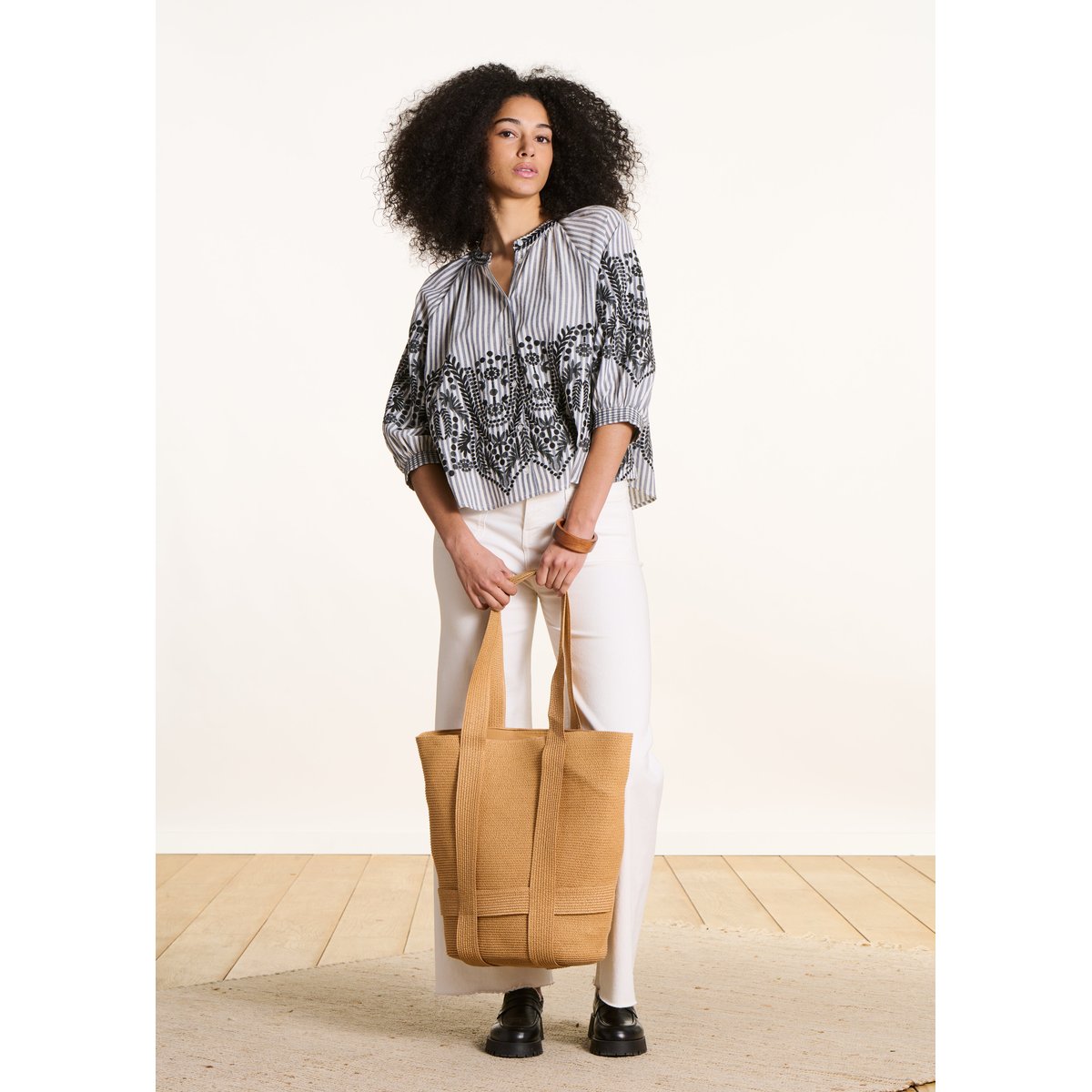 Chemise ample à rayures et motif jacquard noir, LA FEE MARABOUTEE