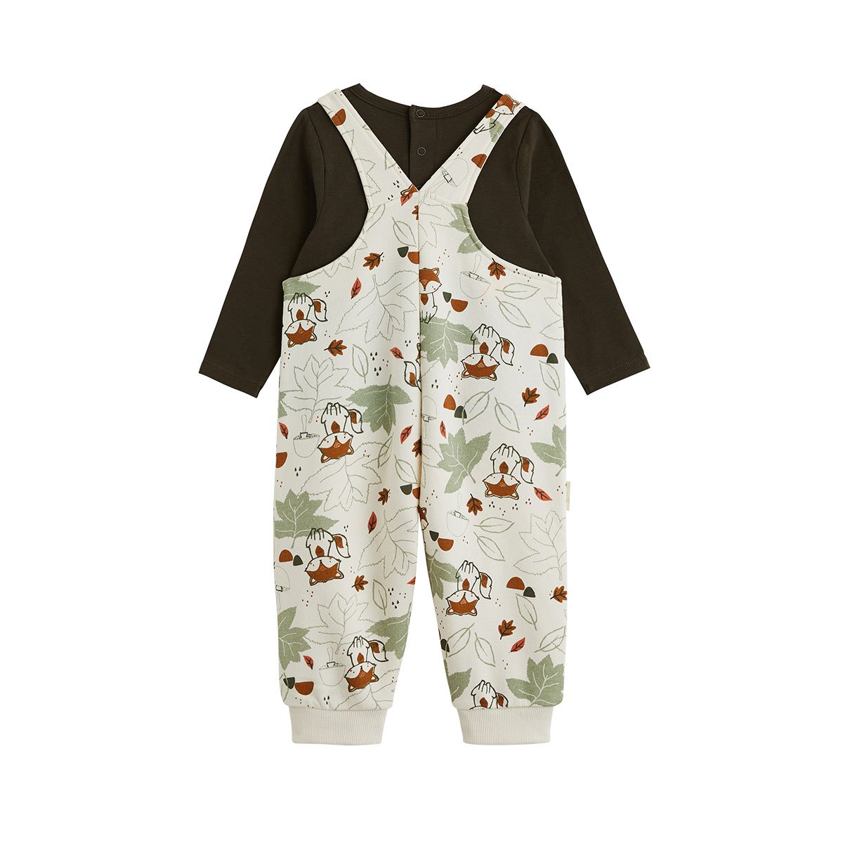 Ensemble salopette bébé en molleton et t-shirt Ginkgo ecru, PETIT BEGUIN