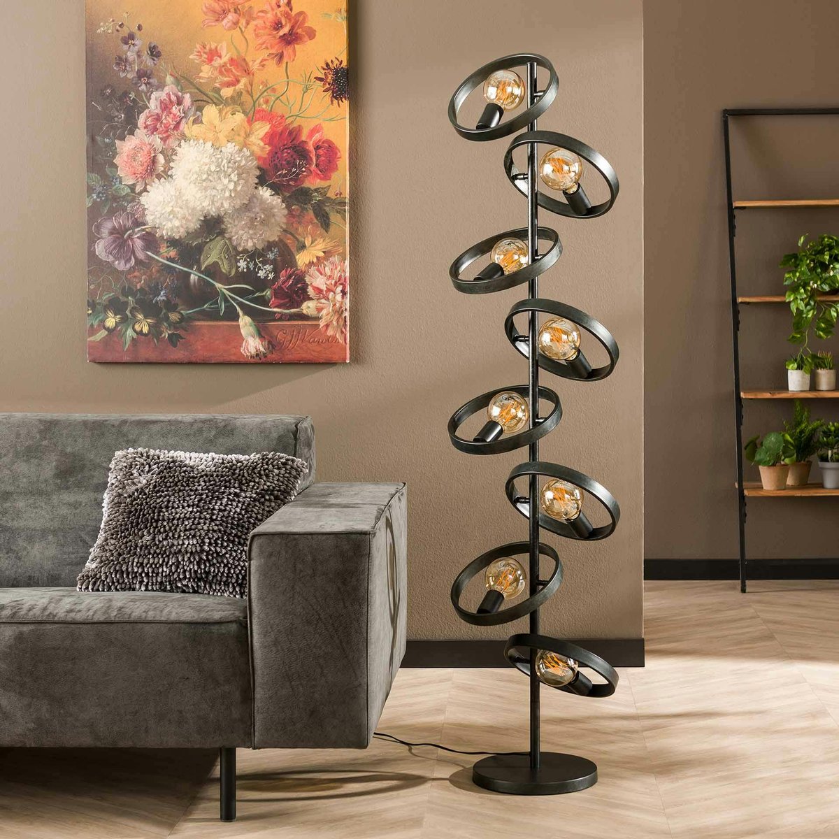 Lampadaire salon 8 anneaux RALF gris foncé, PIER IMPORT
