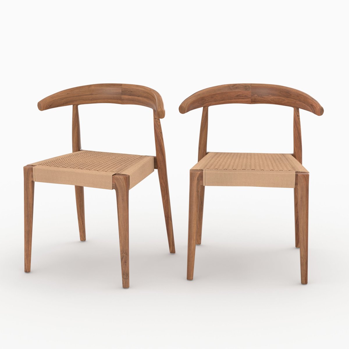 Lot de 2 chaises en bois de teck et cordage type loom - ALIA marron clair, MAISON PAVANE
