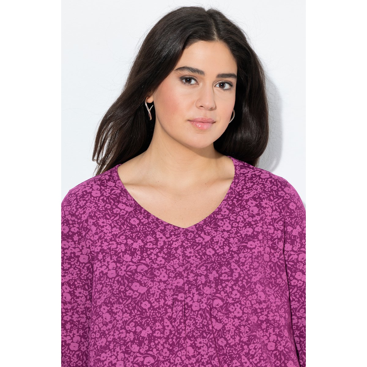 T-shirt à fleurs, plis fantaisie framboise, ULLA POPKEN
