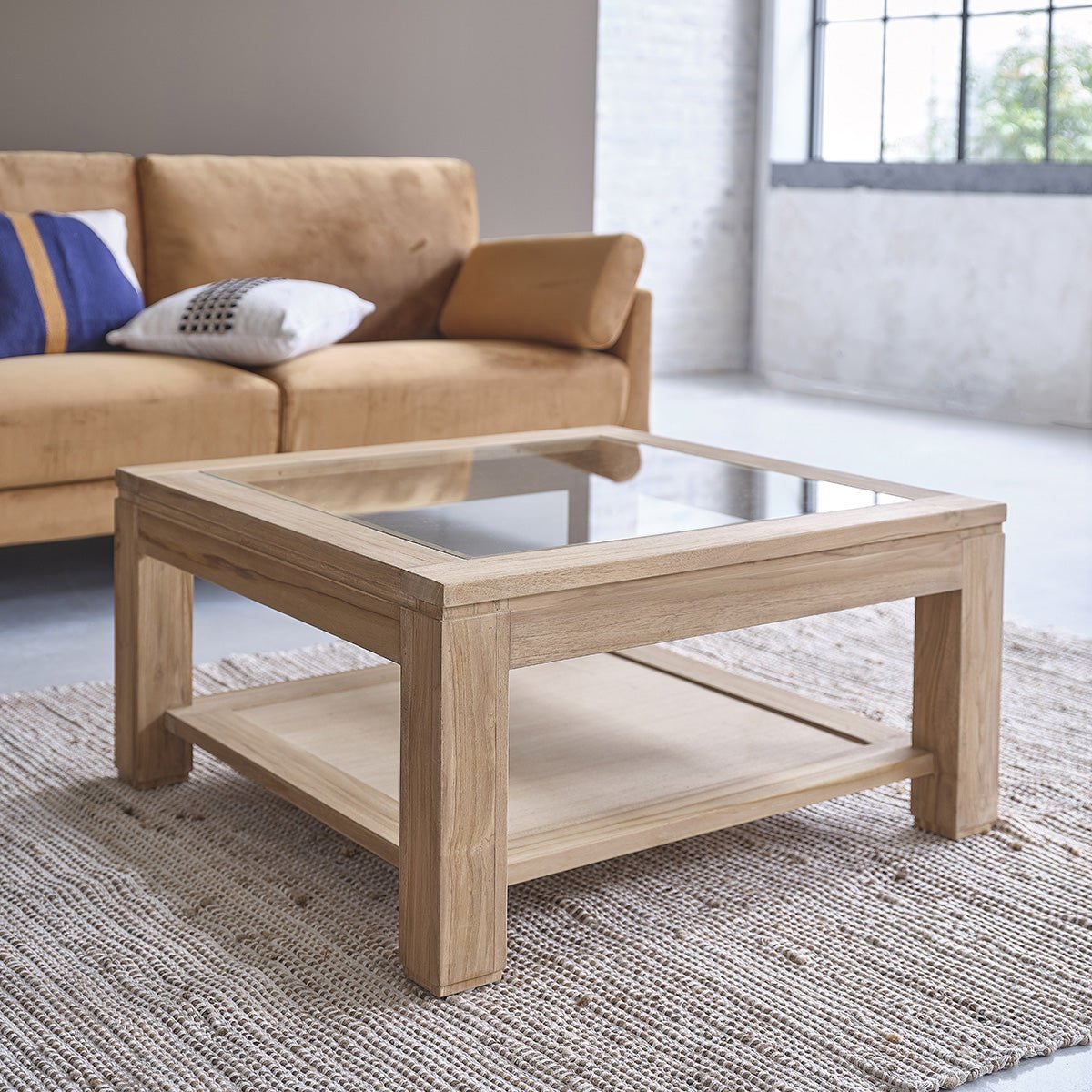 Table basse en teck massif 80 cm double plateau BOSTON naturel, BERAH GETAH