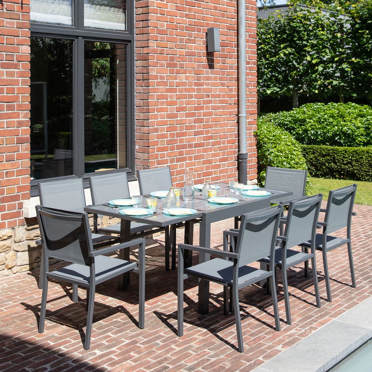 Salon de jardin, extensible, 8 pl, LAMPEDUSA gris anthracite, HAPPY GARDEN