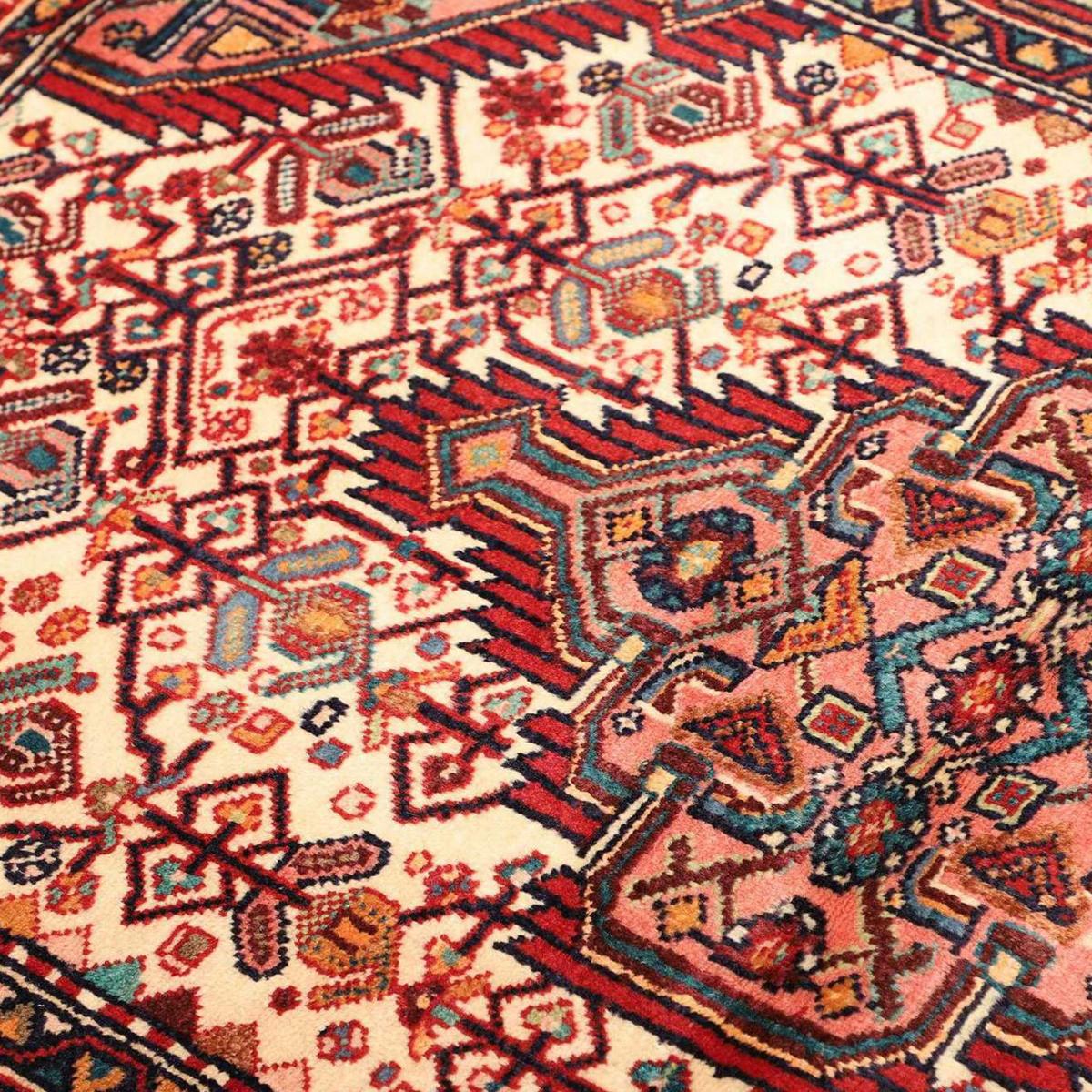 Tapis d'orient au motif oriental, noué main, HAMADAN 15 rouge, bleu, crème, UN AMOUR DE TAPIS