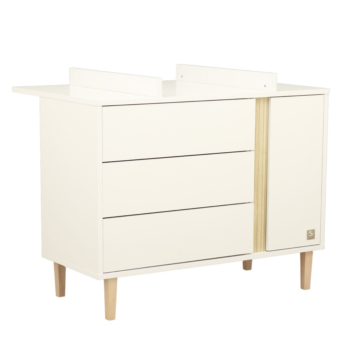 Chambre bébé, Lit évolutif et Commode à langer 3 tiroirs et 1 porte blanc, SAUTHON