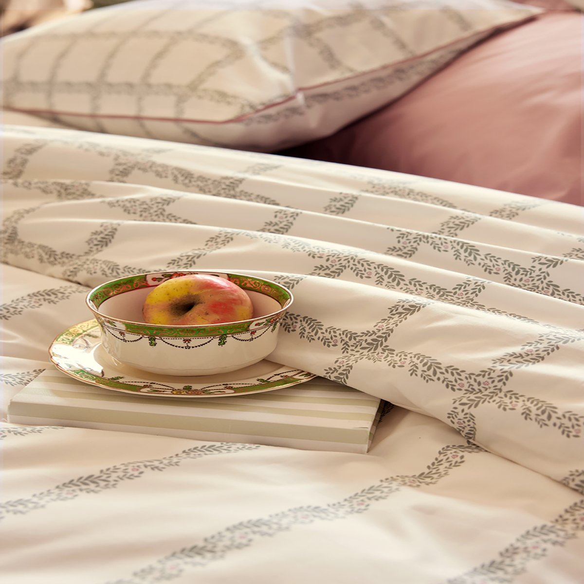 Housse de couette imprimée en percale de coton, JARDIN SECRET blanc, ESSIX