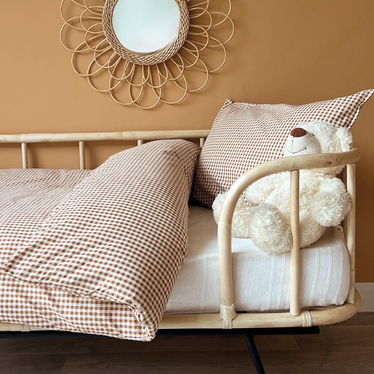 Parure de couette bébé coton bio vichy POM POUCE caramel, LITTLE CREVETTE