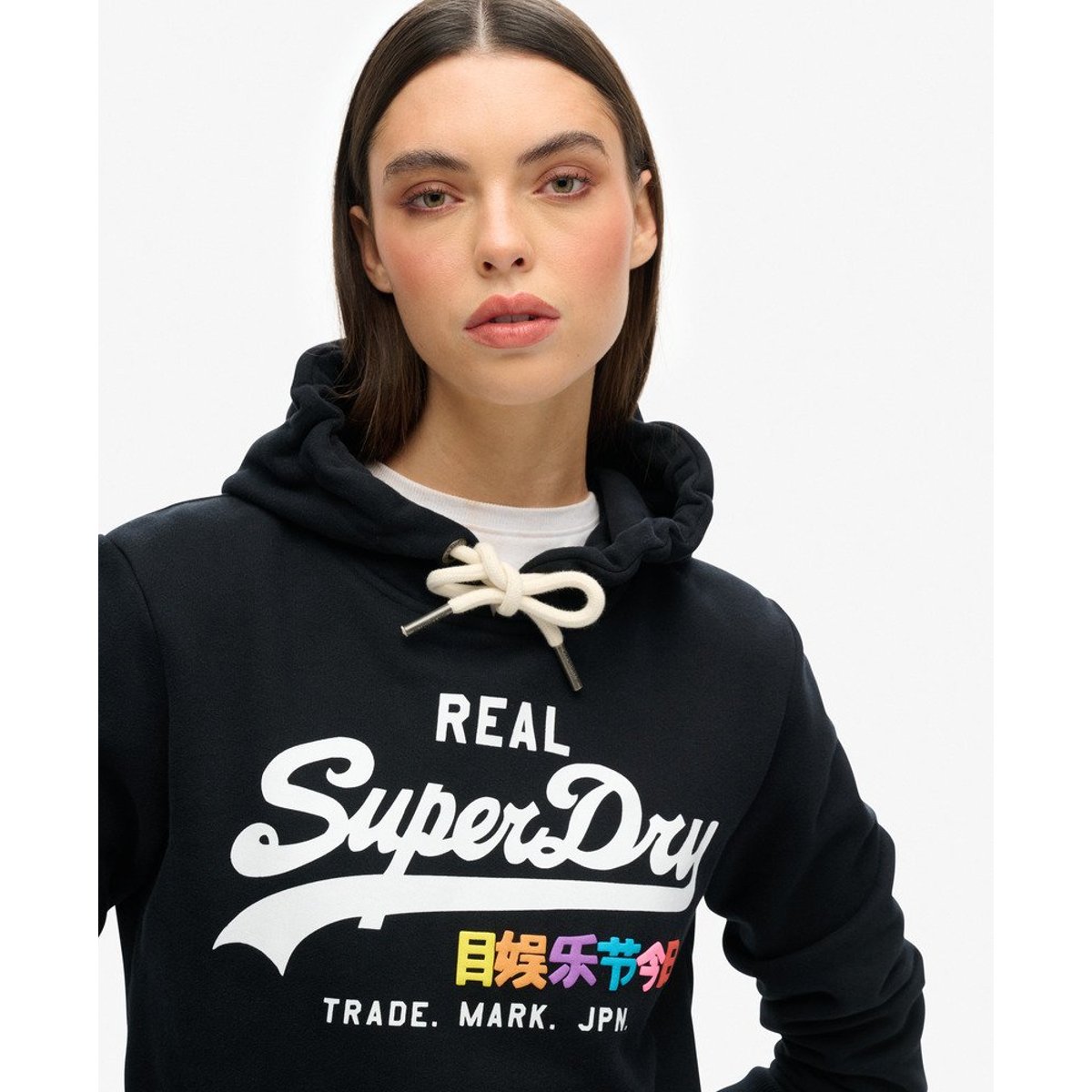Sweat à capuche Vintage Logo Pop noir, SUPERDRY
