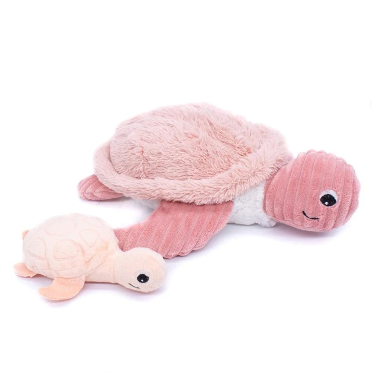 Peluche Sauvenou tortue maman et bébé rose, blanc, LES DEGLINGOS