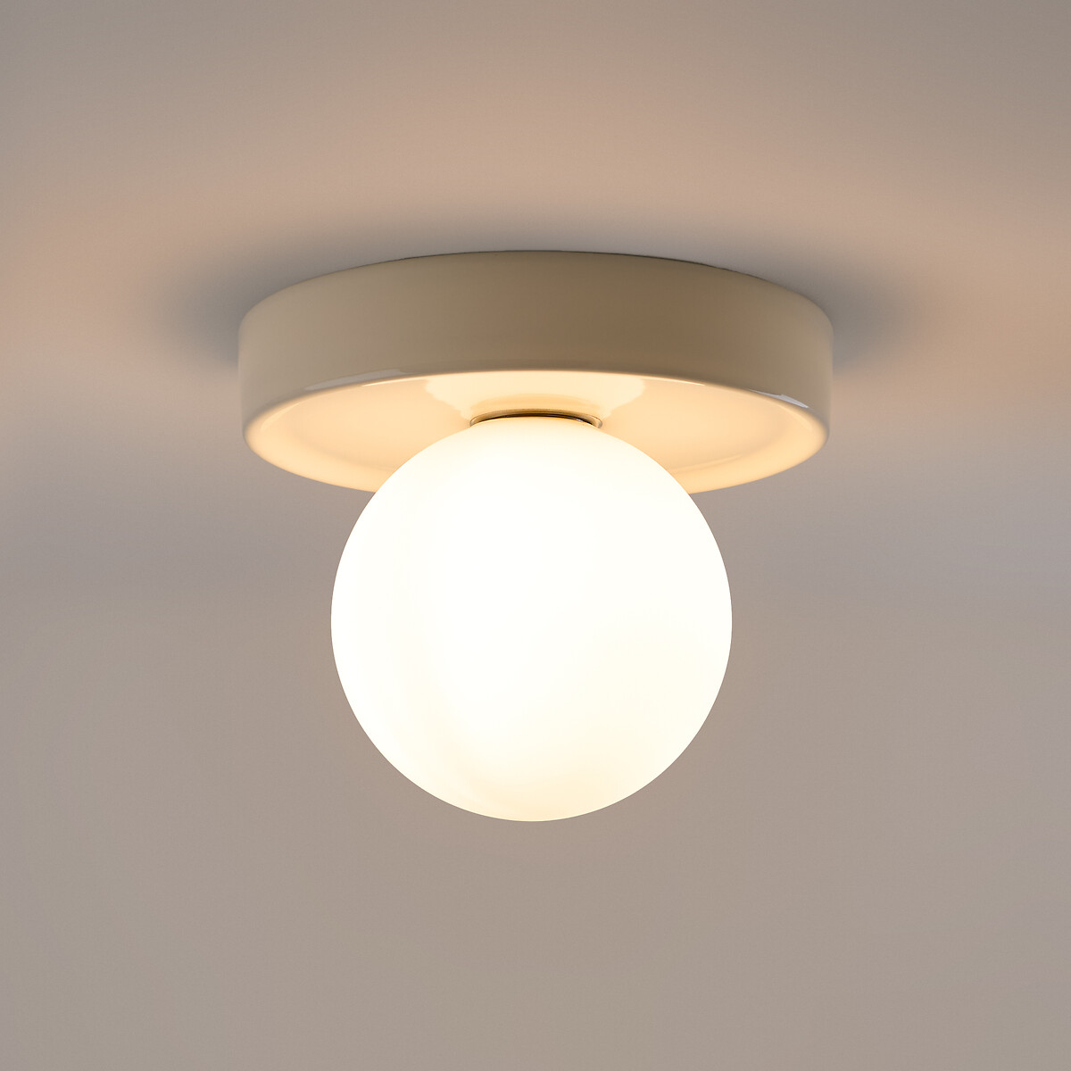 Plafondlamp of wandlamp, rond, keramiek en opaline glas, diameter 22,5 cm, HOLI ecru, LA REDOUTE INTERIEURS
