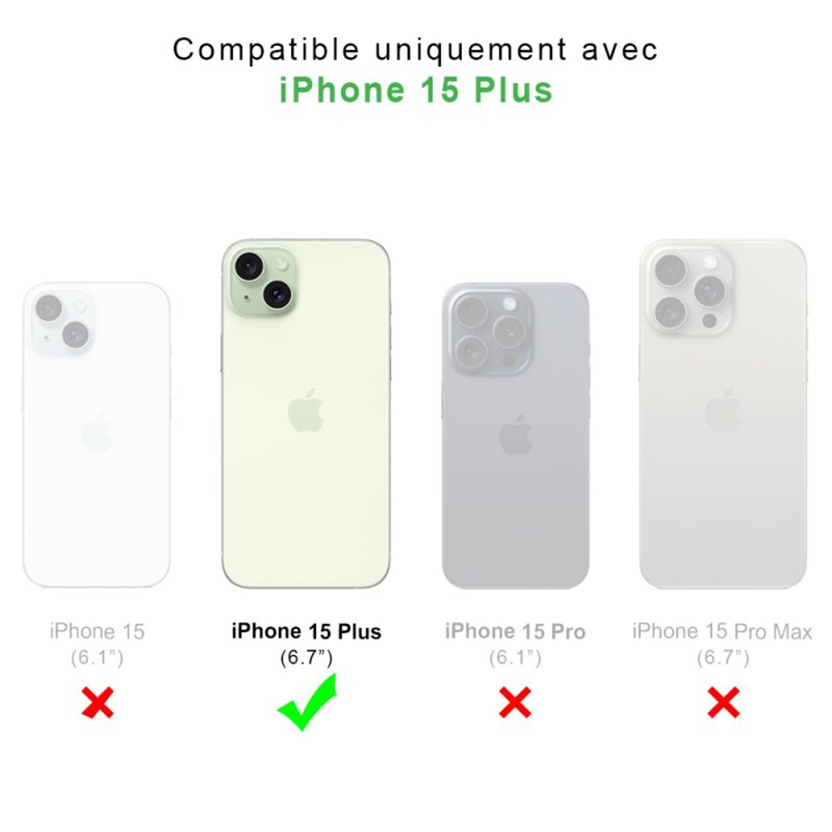 Coque iPhone 15 Plus antichoc + 2 vitres transparent, EVETANE