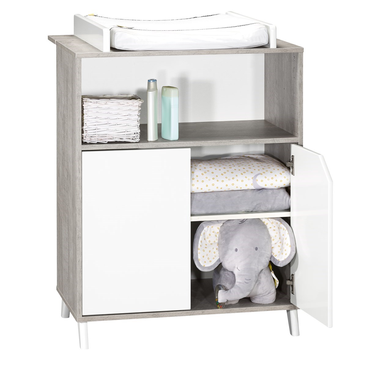 Commode à langer bébé en bois blanc/gris, BABY PRICE