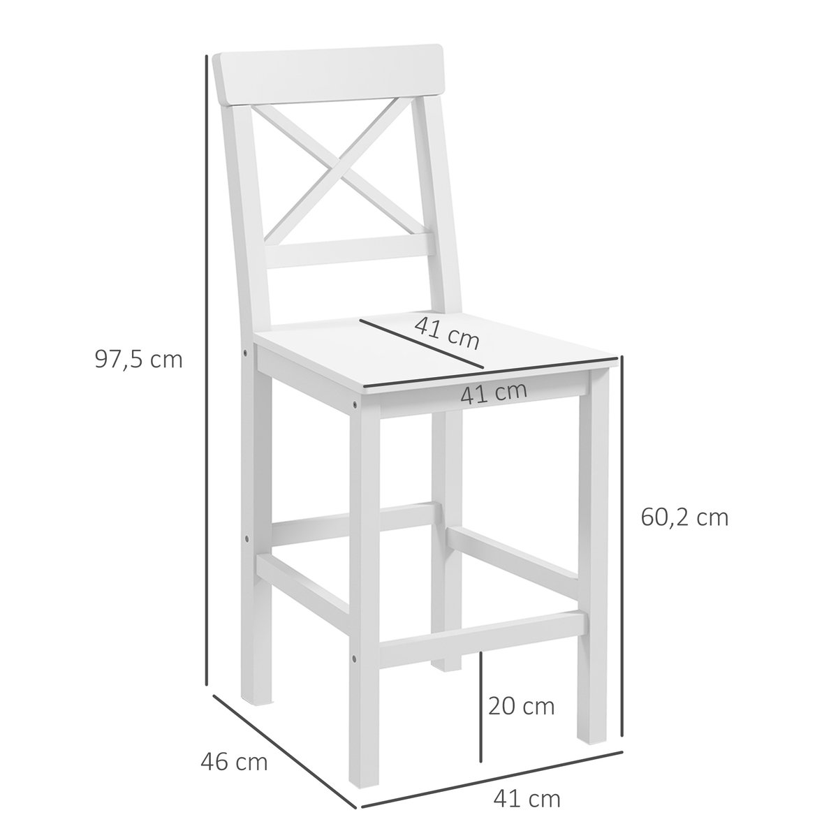 Tabouret de bar Bois de pin Blanc blanc, HOMCOM