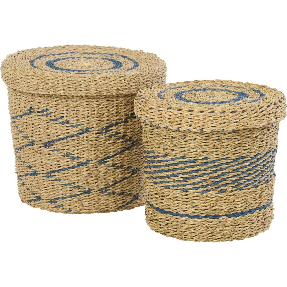 Lot de 2 paniers ronds avec couvercle naturel et bleu, RECOLLECTION